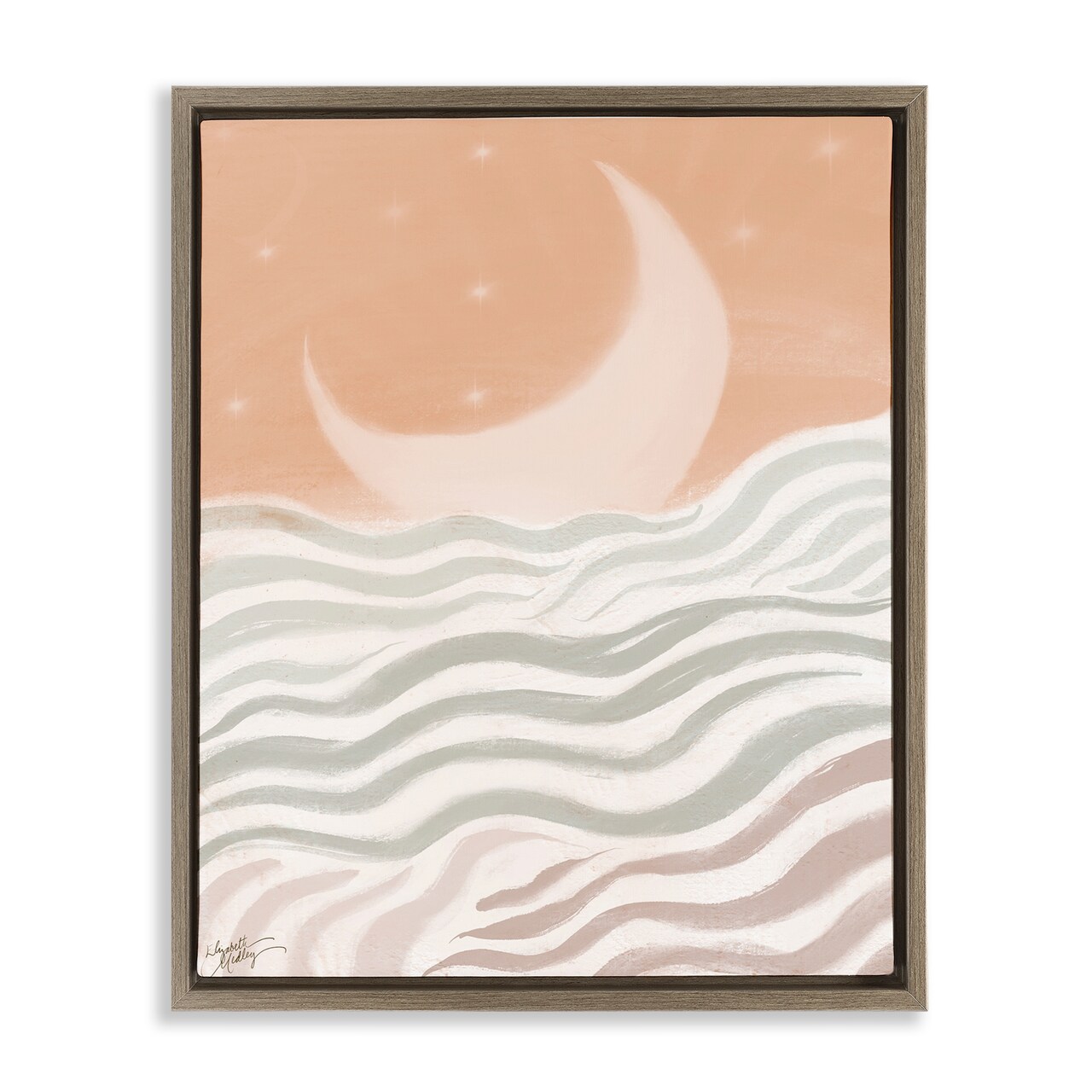 Stupell Industries Crescent Moon over Sea Framed Floater Canvas Wall Art Design by Elizabeth Medley